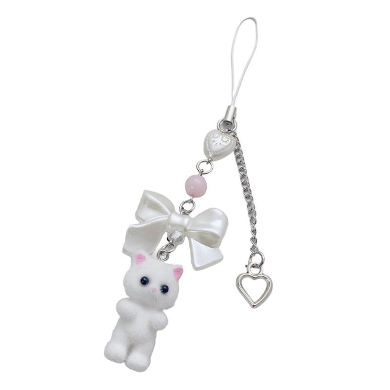 Modny wisiorek, zabawny kotek, koralikowy pasek do telefonu, oferujący trwałość i styl, koralikowa tekstura do codziennego użytku