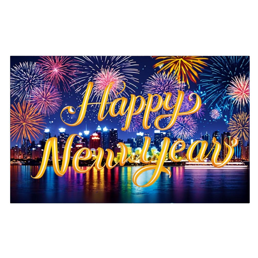 2025 Happy New Year Colorful Theme Party Background Fireworks Golden Balloon Banner New Year Home Party Photo Background