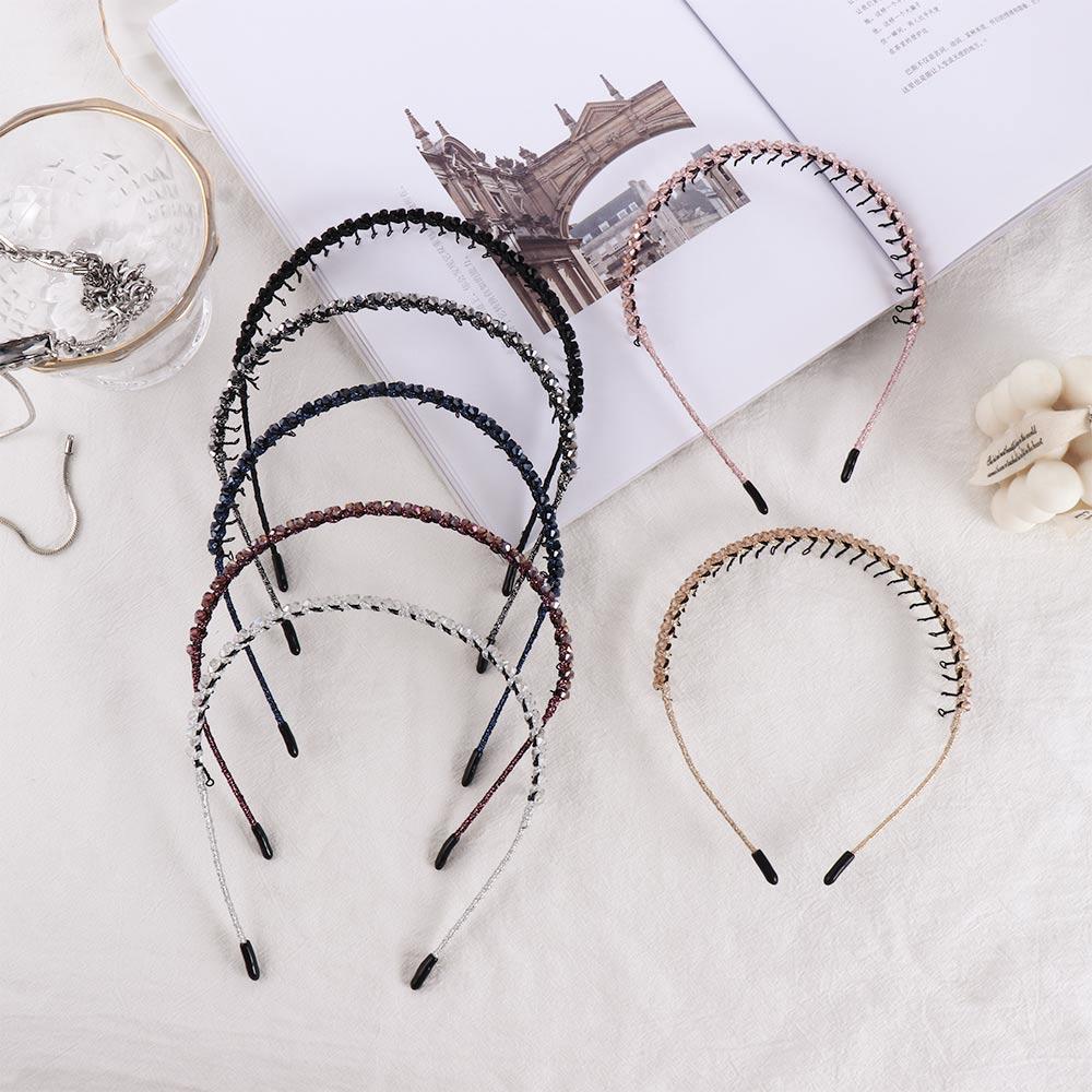 Handmade Korean Women Girls With Teeth Multicolor Headwear Iron Hair Band Crystal Beaded Headband