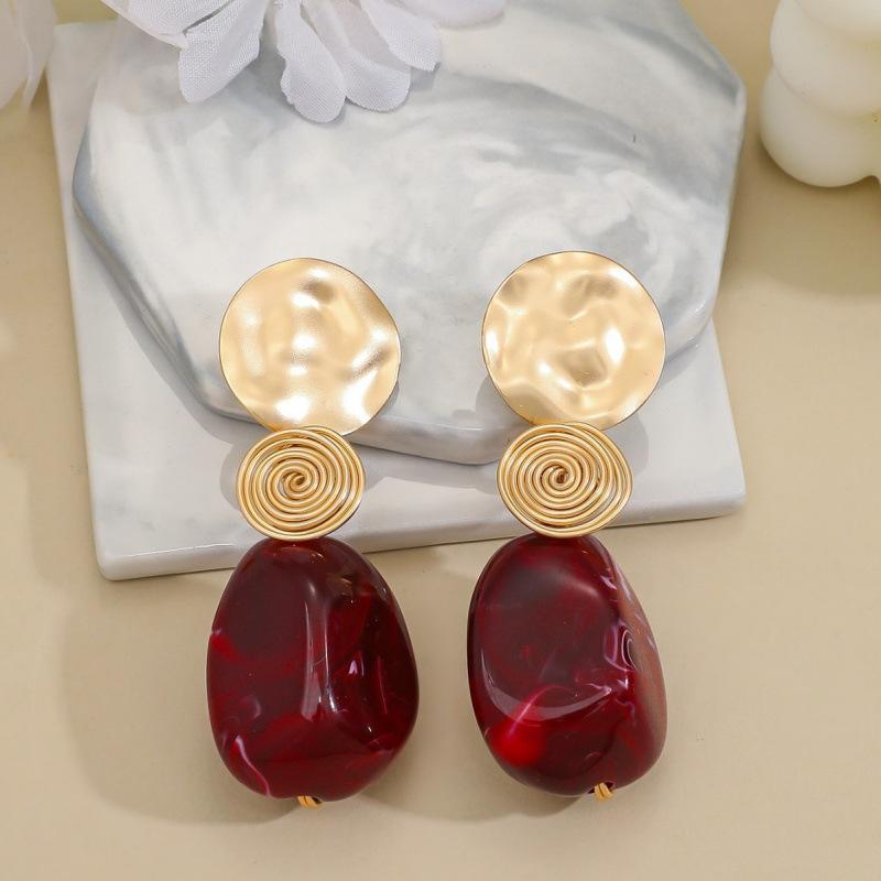 European and American exaggerated geometric earrings female mosquito coil disc retro style earrings light luxury niche design burgundy earrings
