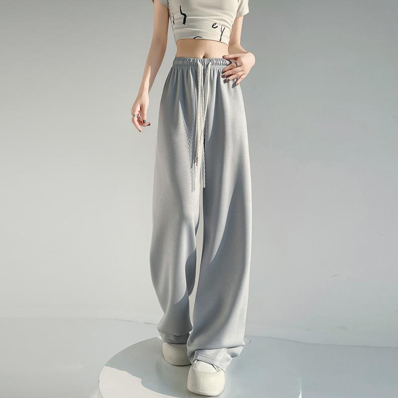 Wide-leg Pants Women's Spring and Summer High-waisted Thin Lace Drawstring Straight Sweatpants Sweatpants