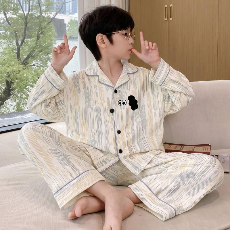 Boys Cotton Pajama Set Long Sleeve Hoodie Sleepwear Kids Teens 2026 Soft Cloud Home Wear