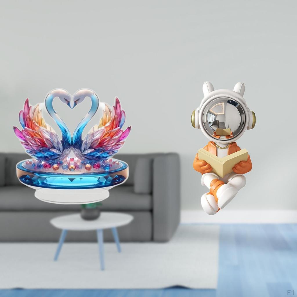 Acrylic Swan Astronaut Sculpture Tabletop Centerpiece Decorative Statue for Office Bookshelf