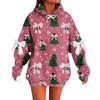Ladies' Christmas Printed Bow Long Sleeved Loose Fitting Headband With Rope Hooded Sweatshirt Top