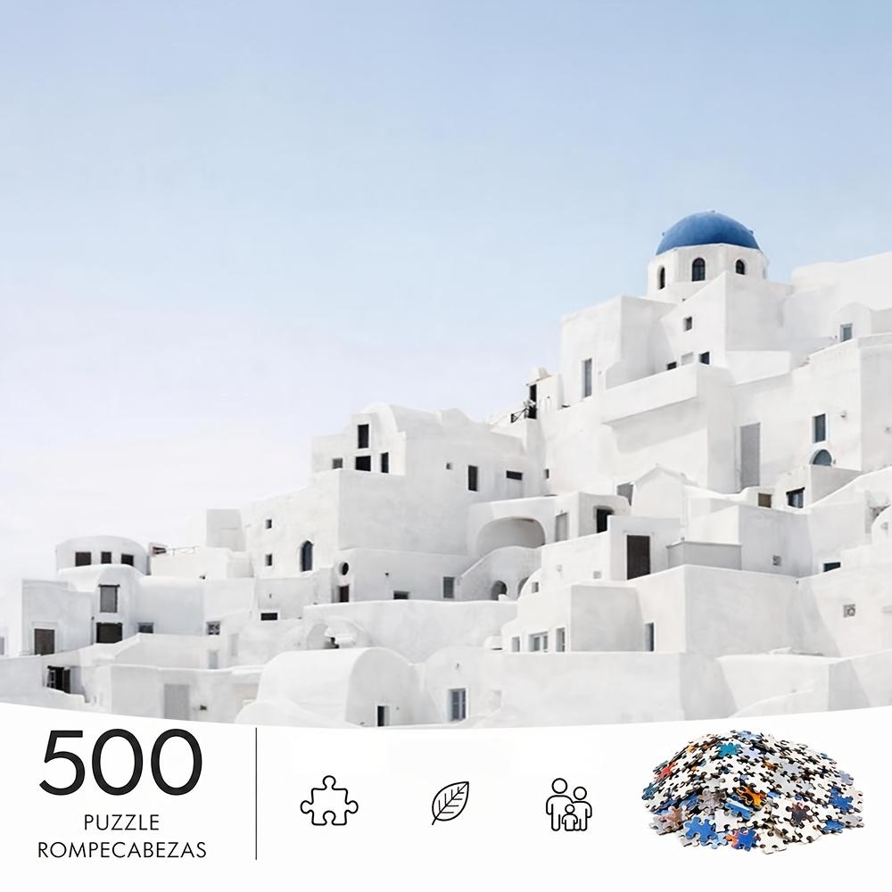 500pcs Jigsaw Puzzle Suitable for & Families - Challenging Advanced Brain with Light Blue Sky & White/Roofed, Portable Rectangular for Decor, Christma