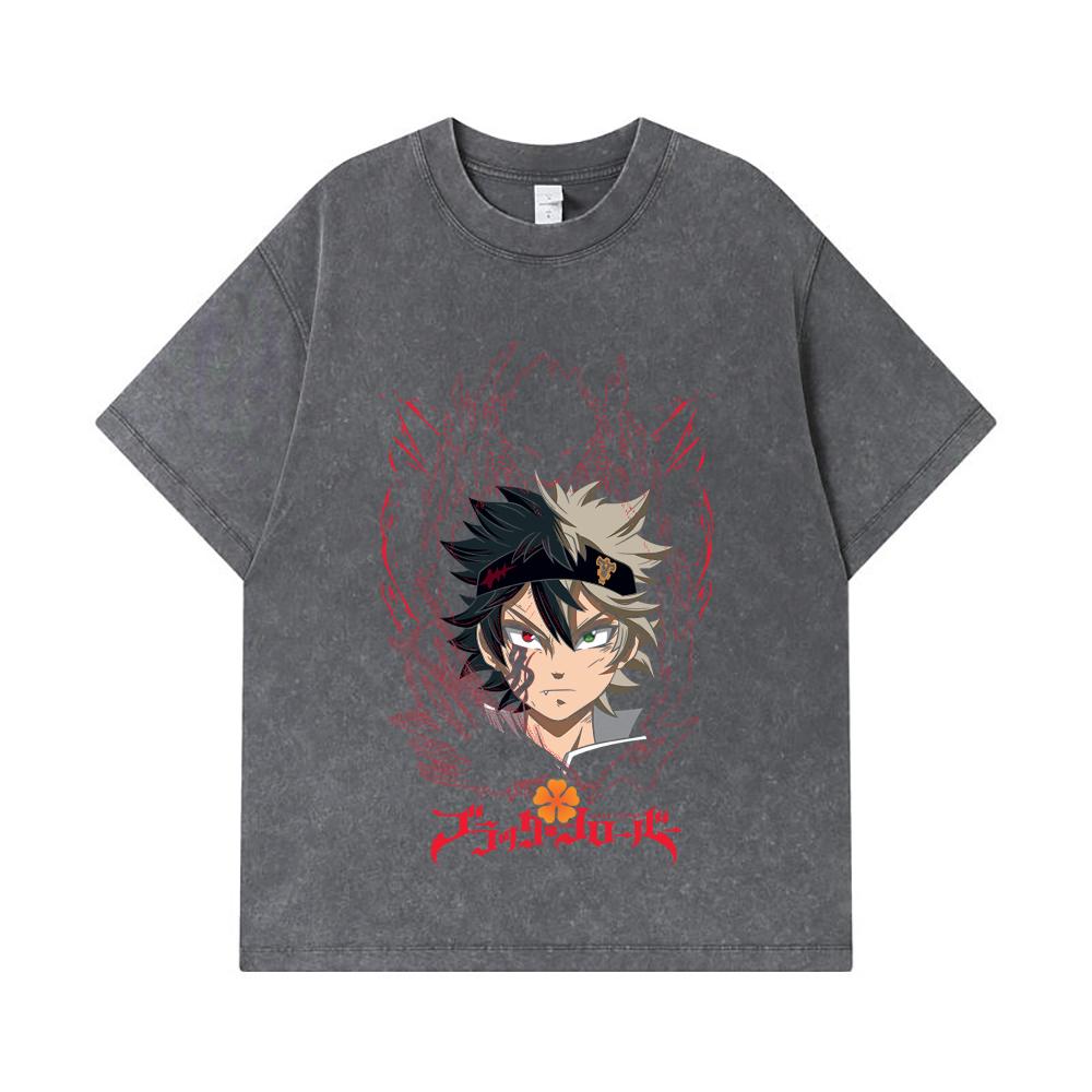 275 GSM Washed T-shirts 100% Cotton Black Clover V4 Asta Print Unisex Heavy Cotton T Shirt