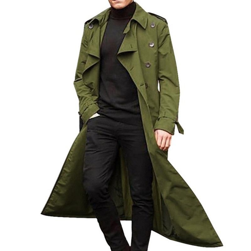 Neue Mode für Herren Trenchcoat Windjacke Herbst Winter Einfarbig Umlegekragen Parka Mantel Lange Jacke Oberbekleidung