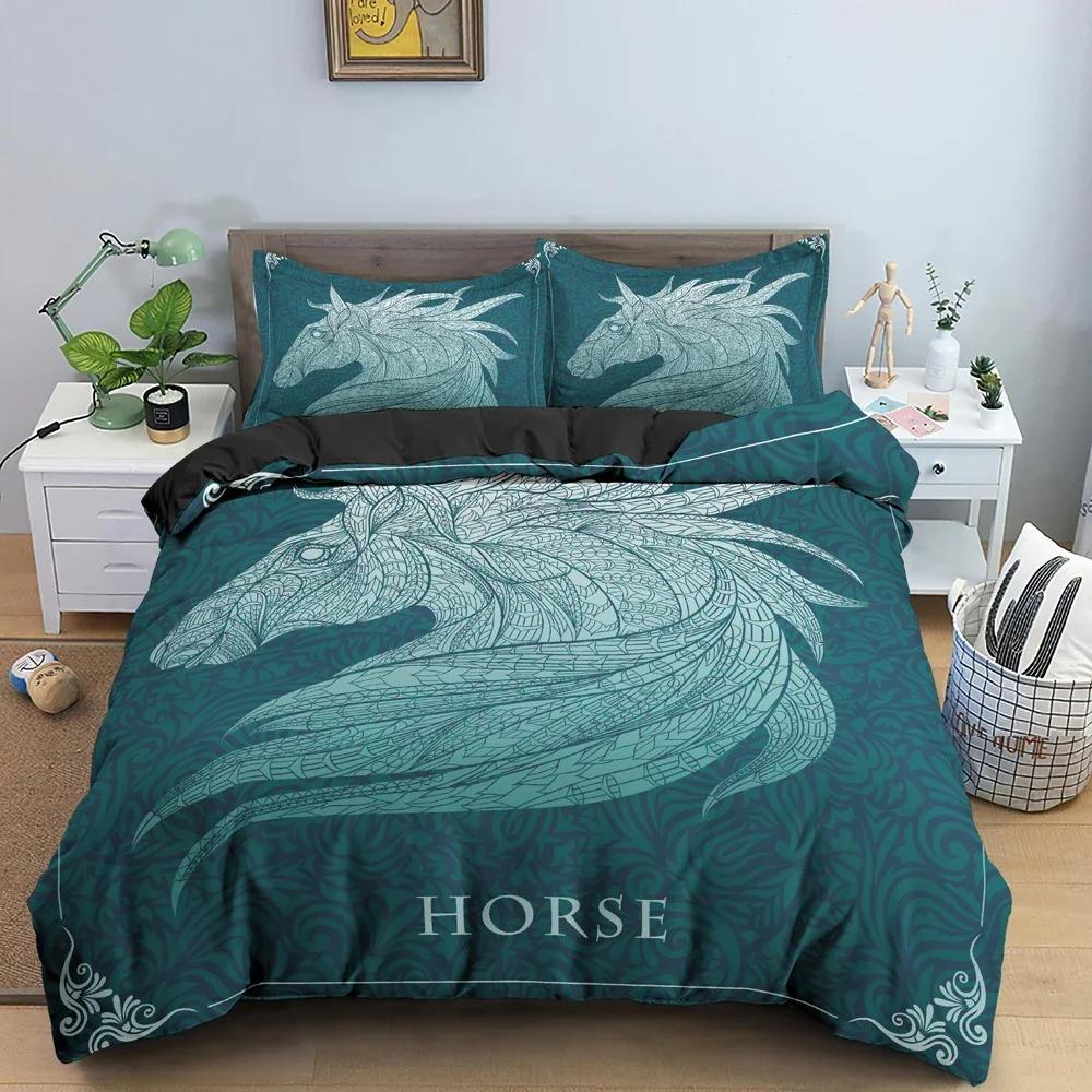 Horse Duvet Cover Set Animal Pattern Comforter Cover Bedding Set Personality Quilt Cover With Pillowcase Queen King Bedclothes