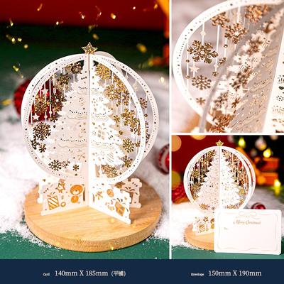 Dreidimensionale Weihnachtskristallkugel Grußkarte Goldfolienprägung Ausgestanzte Segenskarte Stereo Feiertagskarte