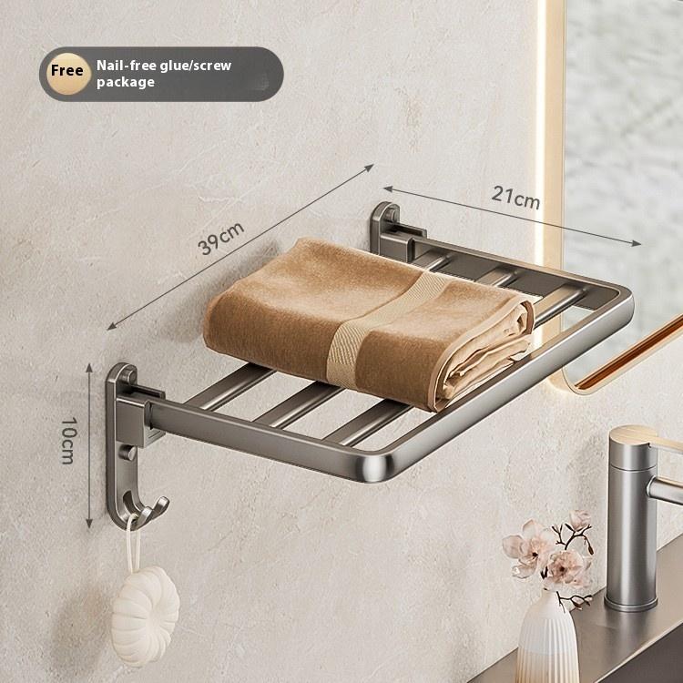 Gun Gray Bath Towel Rack, Toilet Non-punching Rack, Bathroom Space Aluminum Folding Towel Rack, Bathroom Pendant.