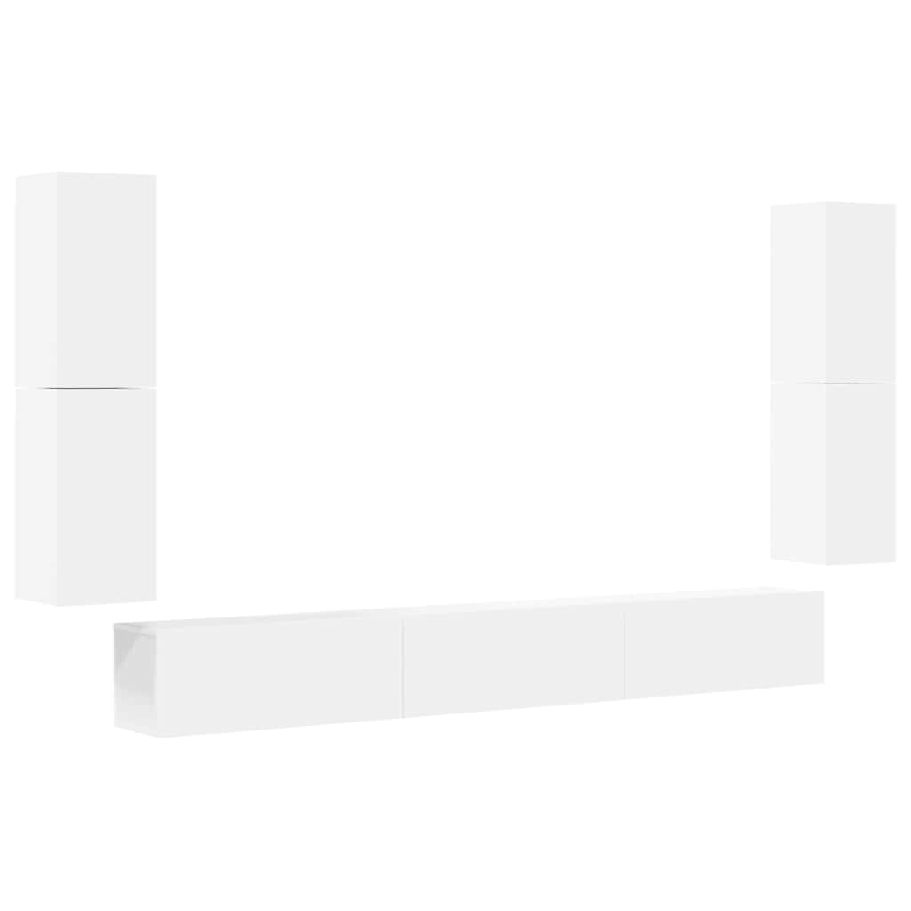 7 Piece TV Cabinet Set White Engineered Wood