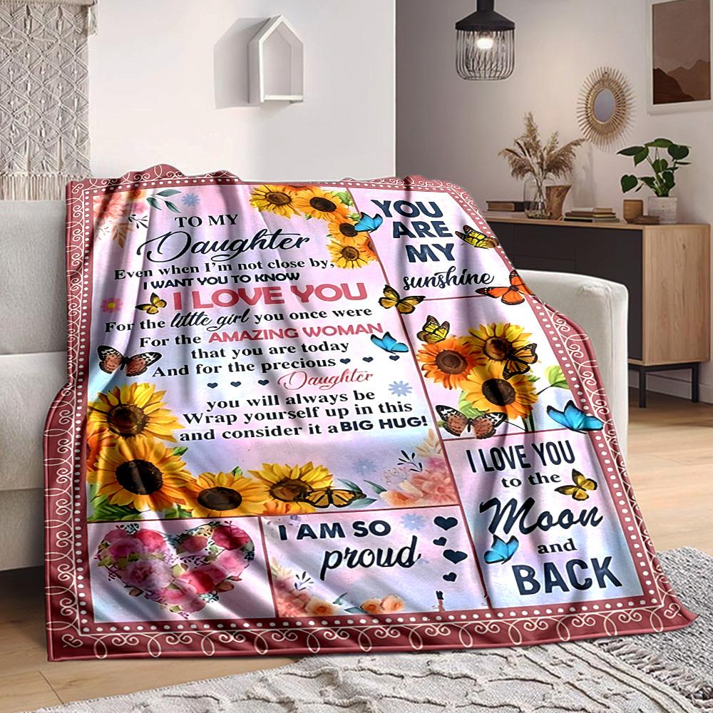 1pc To Daughter Love Envelope Blanket, Lightweight Flannel Throw For Sofa, Bed, Travel, Camping, Livingroom, Office, Couch, Chair, And Bed,