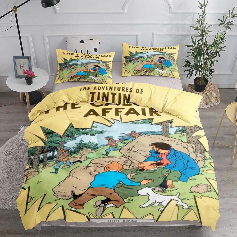 Tintín Cuentos de Aventura Juego de Funda Nórdica Infantil King Queen Doble Twin Individual Cama Juego de Ropa de Cama Tamaño Win Para Niños Adolescentes Adultos Tenis