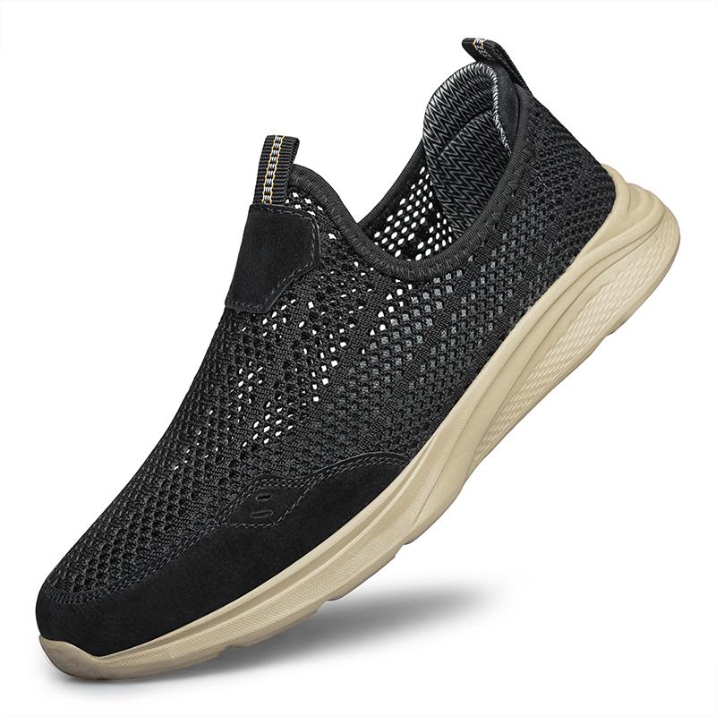 

New Men Casual Breathable Walking Shoes Flat Designer Antiskid Loafers Classic Hollow Out Soft Bottom Outdoor Sneakers 44 чёрный