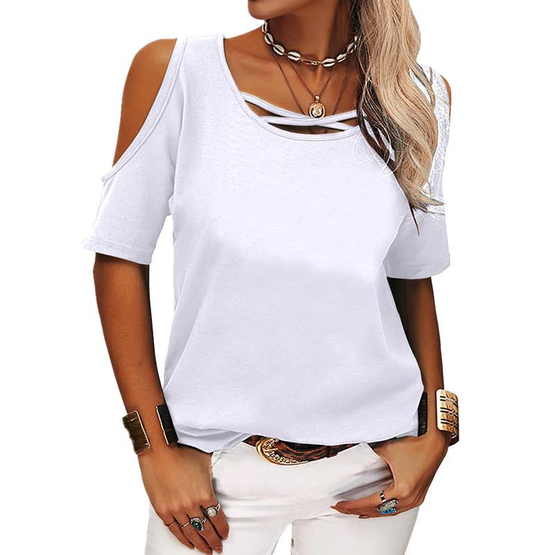 2023 Spring/Summer Women's Off-Shoulder Solid Loose T-Shirt