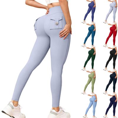 Pocket Peach Butt Fitness Yoga Pants Women's High Waist Hip Lifting Fleece Elastic Running Tight Sports Fitness Pants