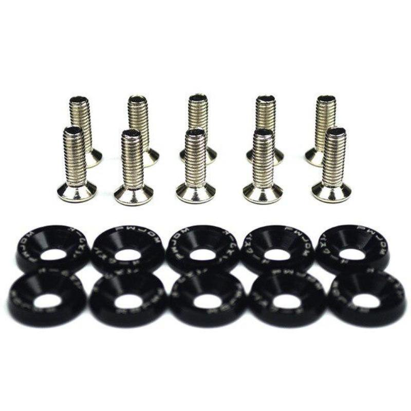 10pcs/set Car Modified Hex Fasteners Fender Washer Bumper Engine Concave Screws Aluminum Fender Washers and M6 Bolt