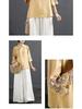 2024 Retro Chinese-Style Embroidered Cotton Linen Shirt - Women's Spring/Summer Stand-up Collar Top