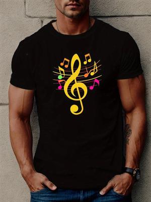 Music Notes Graphic T-Shirt Casual Short Sleeve Band Music Lover Tee