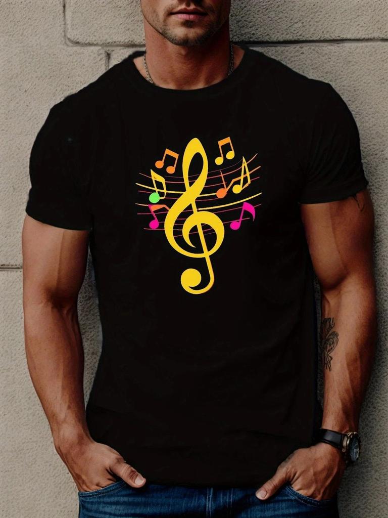 Music Notes Graphic T- Shirt Casual Short Sleeve Band Music Lover Tee