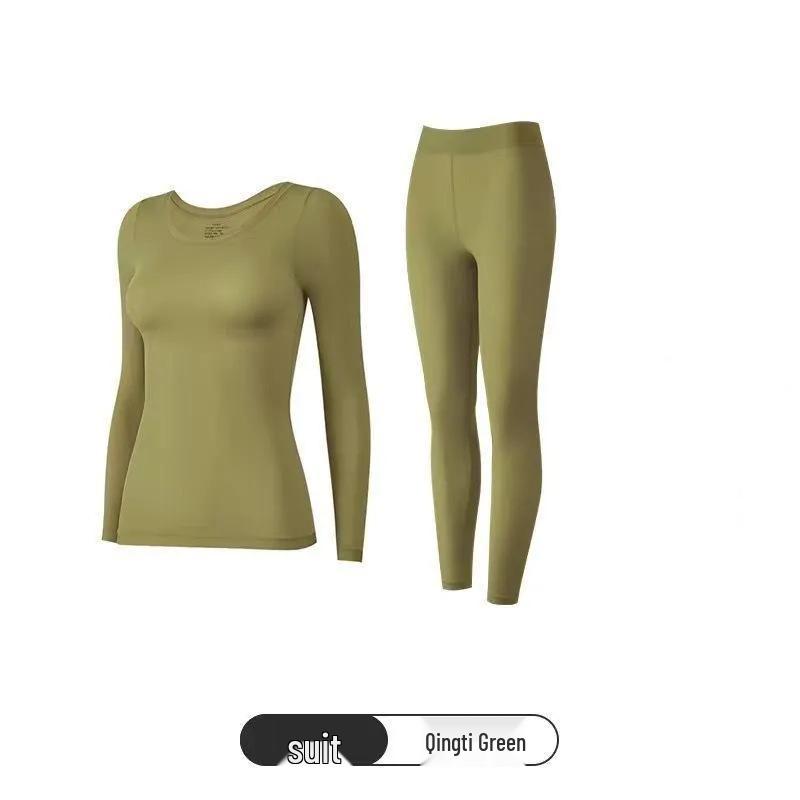 Women's Hyaluronic Acid Skin-Enhancing Thermal Underwear Set: Long Sleeve Top & Long Pants, Round Neck, High Elasticity, Warm Autumn Wear.
