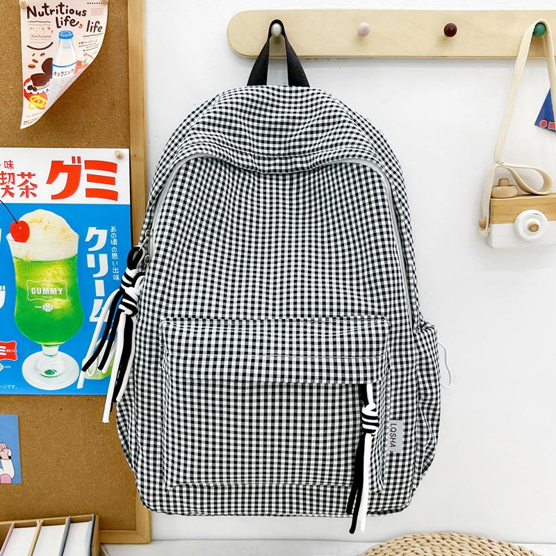 Schoolbag Korean Version Mori Fresh Plaid Backpack Large Capacity Lightweight Student Class Schoolbag Harajufeng Travel Backpack