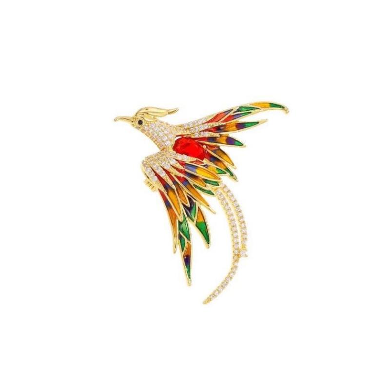 Fashionable Rhinestone Phoenix Brooch with Long Tail Exquisite Accessory for Clothing And Bags Versatile Temperament Piece