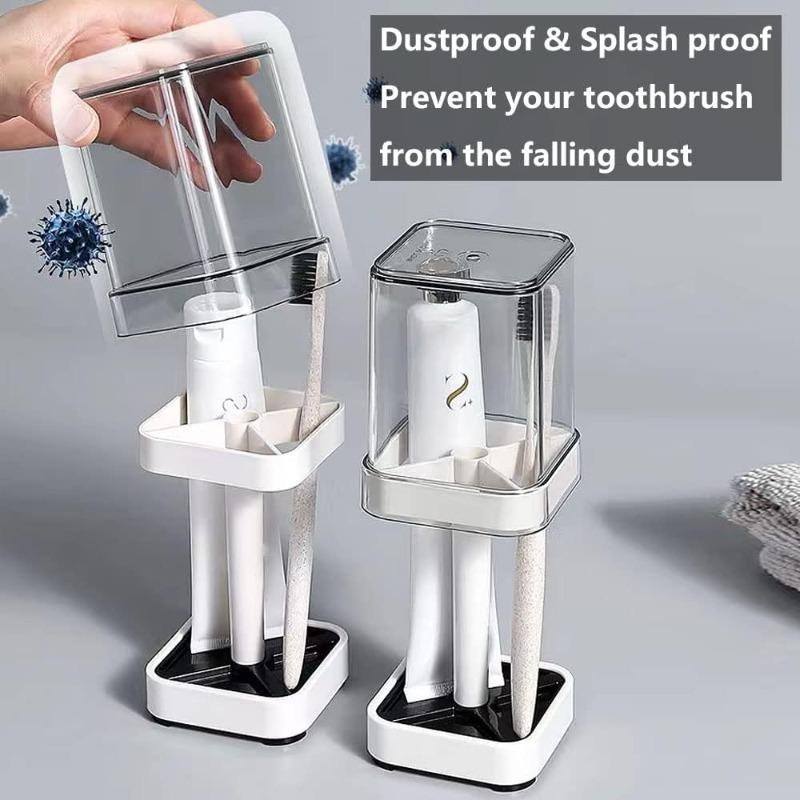 1/2pcs Toothbrush Holder with Drainage & Cups, Keeps Counter Dry and Organized, Bathroom Storage Set for Family