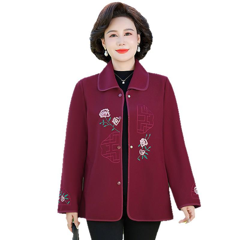 Women's Spring & Autumn Casual Woolen Jacket - 2024 New Style for Middle-Aged and Elderly Mothers