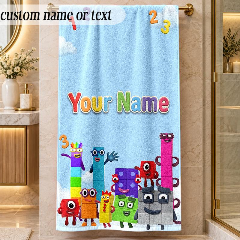 Beach TowelNumberblock Custom Name Text Personalized Soft Towel for Beach Pool Indoor Home Decor Gift