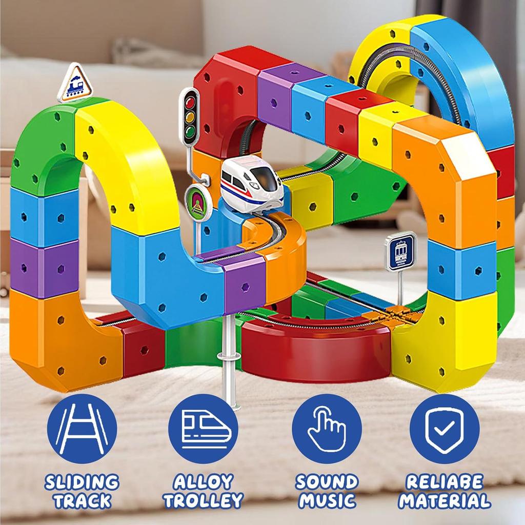 Magical Track Car Toys,Flexible Car Track Magical Train Set,DIY Race Car Track Building Kits with Train and Traffic Signs, 4-8 Year Old Boy Toys Gifts