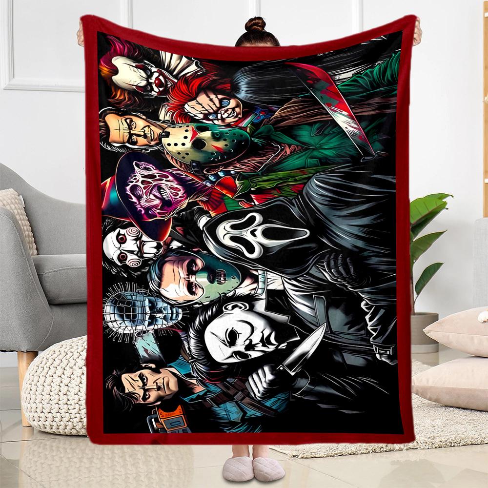 Halloween Horror Icons Blanket Ultra-Soft Suitable for Seaside Bed Livingroom All-Season Use Playful Design Perfect Gift for Relatives and Friends