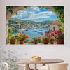 1 Mediterranean Terrace Background with Sea View  Boats  Flowers  and Village House Beach Theme Decoration