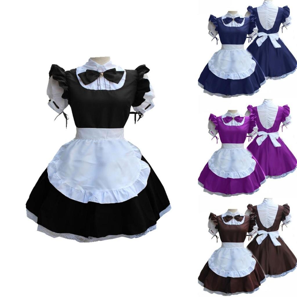 Damen Kurzarm Retro Dienstmädchenkleid mit süßem Puppenkragen und Prinzessinnen-Ästhetik