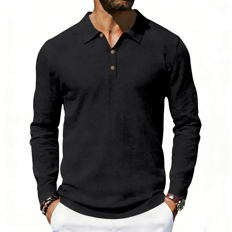Men S Loose Solid Long Sleeve Linen Blend Polo Shirt S