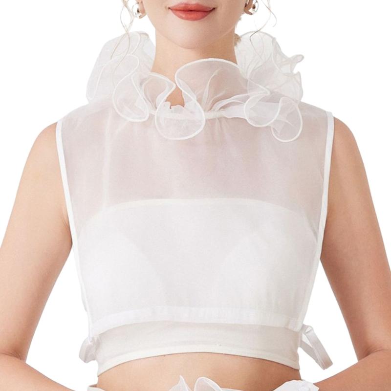 Ruffle Lace Faux Collar Detachable Neckpiece Decorative Collar Insert Half Shirt Accessory For Women Outfit Enhancer