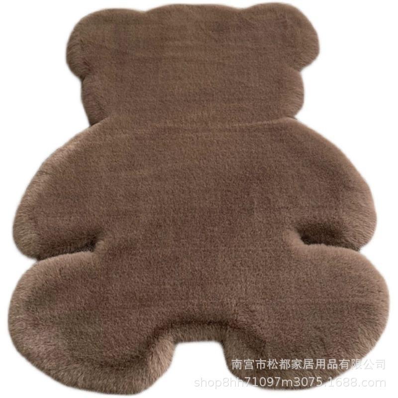 Cartoon Bear Plush Rug - Rabbit Fur Floor Mat for Children’s Anime Bedroom Decor