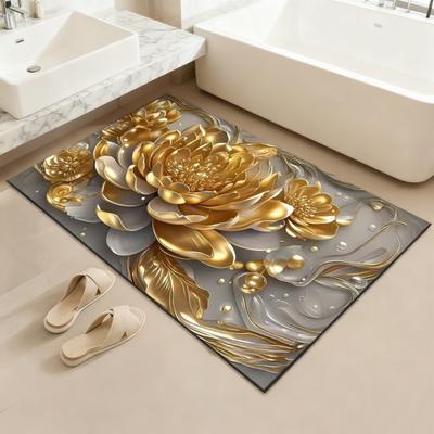 Tapis de Bain Floral 3D Absorbant en Terre de Diatomées Tapis de Sol Non Tapis de Salle de Bain pour Glissade Fleur Réaliste