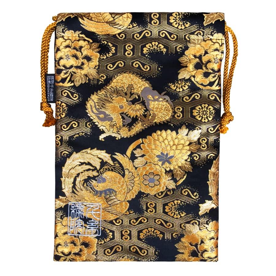 

Senshishuin Nishijin Brocade Drawstring Bag Phoenix Large (Lined) Dragon/Black, золотой