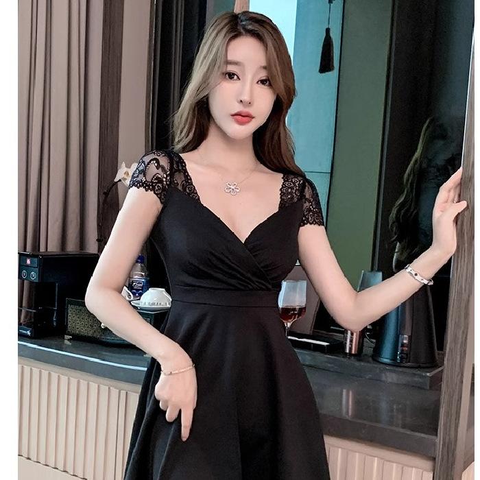 Short skirt temperament belly slim fit work clothes summer lace sexy foot bath splicing dress