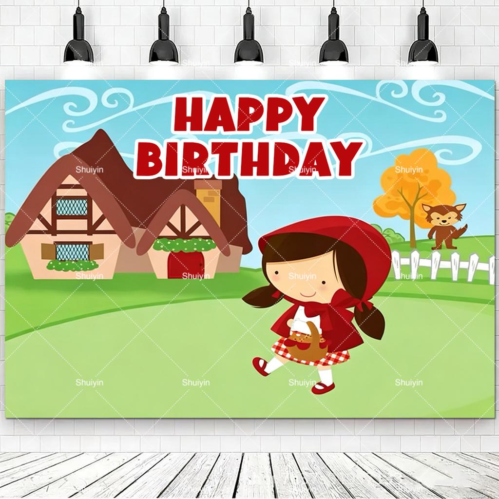 Cartoon Little Red Riding Hood Backdrop Girl Birthday Decorations Party Supplies Baby Shower Banner Photo Shoot Props Kids Gifts