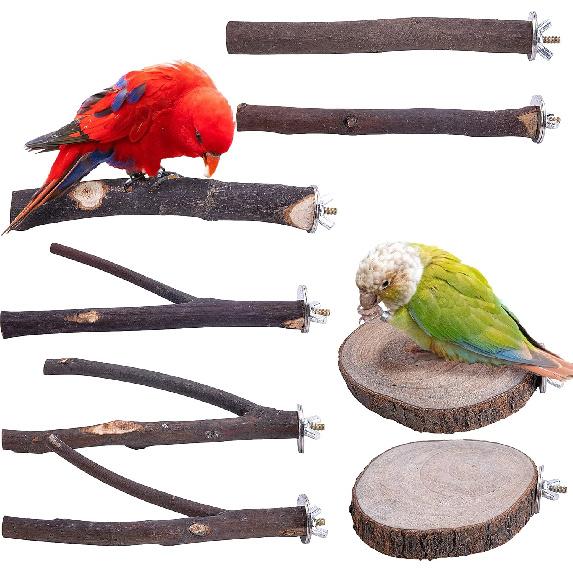 Deloky 8 PCS Natural Wood Bird Perch Stand-Wooden Parrot Perch Stand-Perch Platform Cage Accessories for Parrotlets Budgies Cockatiels Parakeets