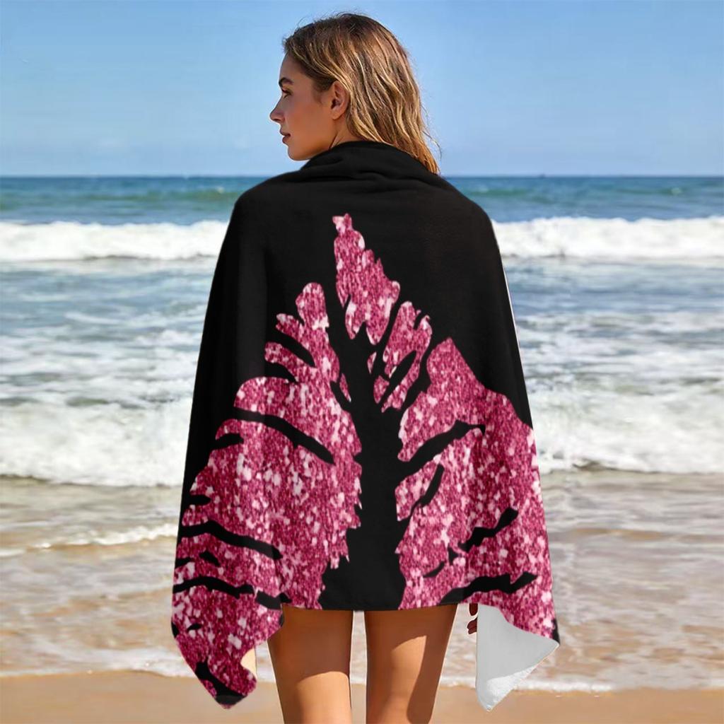 Glittery Pink Lips Beach Towel, Unisex Soft Lightweight Absorbent Quick-Dry for Camping Swimming