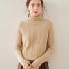 Women's High Neck Wool Cable Knit Sweater - Thick, Solid Color Base Layer, Warm Cashmere Knitwear for Autumn and Winter.