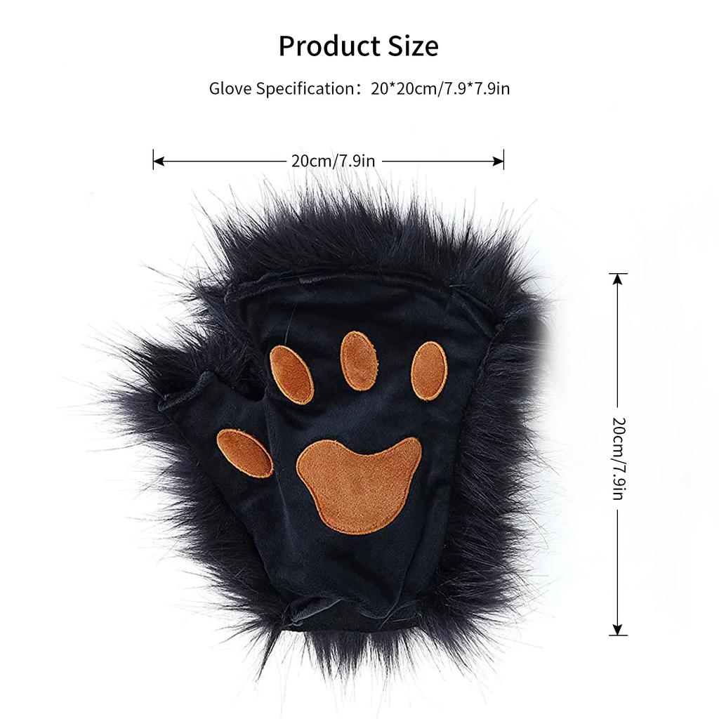 Rukavice s vlčí tlapou Faux Fur Kočičí bezprsté palčáky Zimní teplé Cosplay Halloweenské maškarní party Kostýmní doplňky