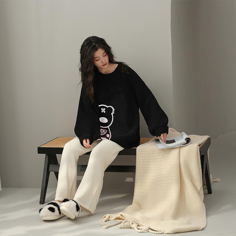Coral Velvet Pajamas Women Autumn Winter Cashmere and Thick Women Can Wear Warm Home Clothing Set Can Be Worn Outside Sleepwear