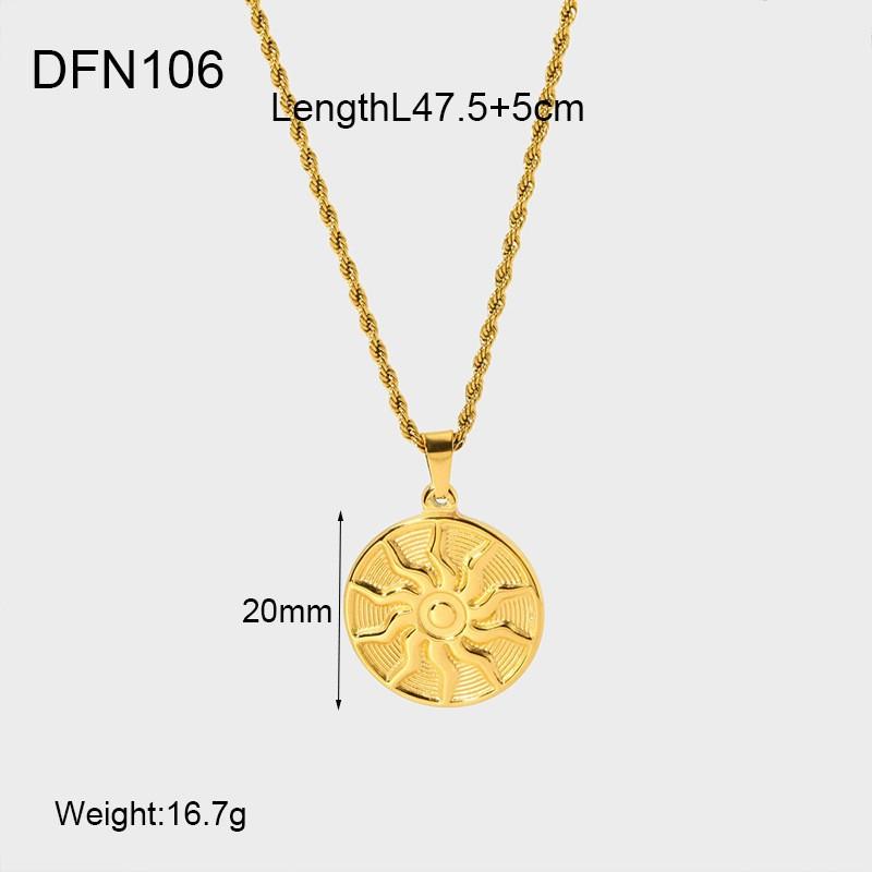 European and American retro niche plated 18K gold sun round brand pendant twist chain necklace stainless steel fashion sweater chain women