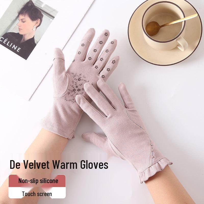 Damen Touchscreen Winddichte Radhandschuhe - Deutsches Samt, Rutschfest, Outdoor Herbst/Winter Wärme, Fingerloses Design zum Autofahren & für die Handynutzung