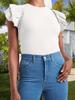 Women's Ruffle Short Sleeve Shirt Slim Fit High Neck Ribbed Knit Top