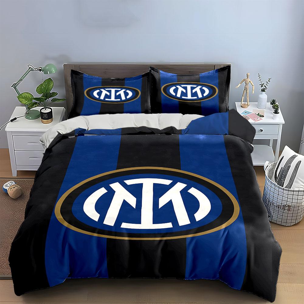 Blauwzwarte strepen, Inter logo. Beddengoedsets Dekbedovertreksets Dekbedovertrekken Kussenslopen(1*Dekbedovertrek 2*Kussenslopen zonder dekbedvulling)